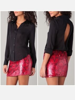 Haute Hippie Wrap Open Back100% Silk Long Sleeve Top Size M NWT